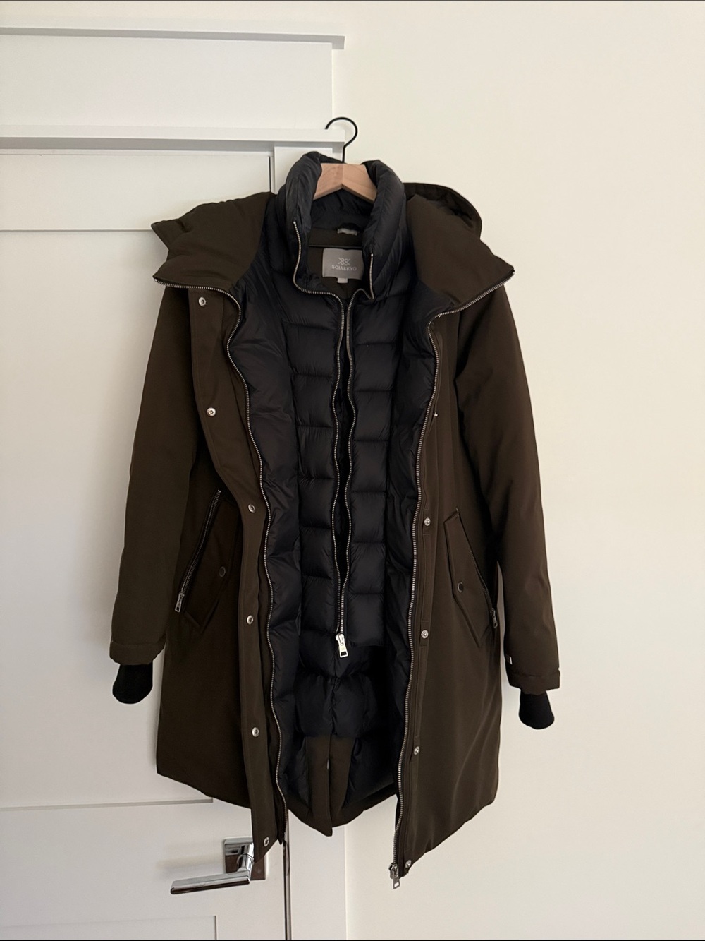 Soia & Kyo Olive Green Parka with Black Quilted Insert